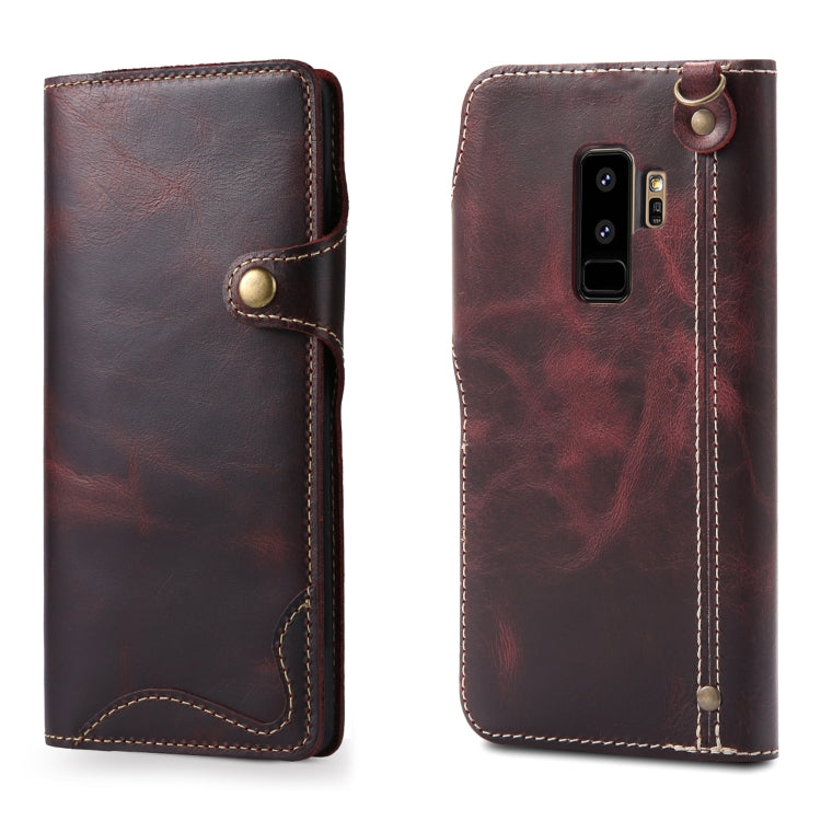 For Galaxy S9 Plus Denior Oil Wax Cowhide Magnetic Button Horizontal Flip Leather Case with Card Slots & Wallet