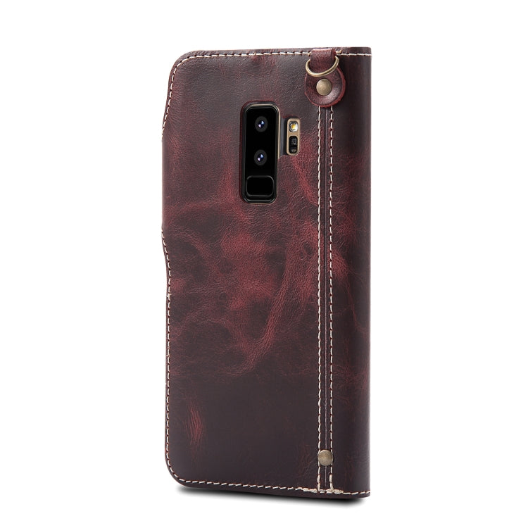 For Galaxy S9 Plus Denior Oil Wax Cowhide Magnetic Button Horizontal Flip Leather Case with Card Slots & Wallet
