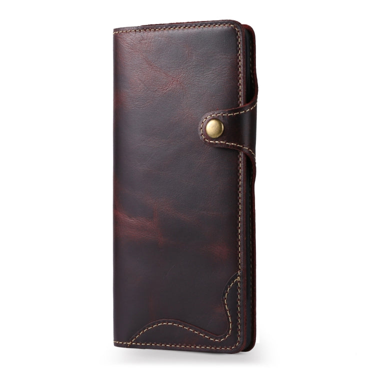 For Galaxy S9 Plus Denior Oil Wax Cowhide Magnetic Button Horizontal Flip Leather Case with Card Slots & Wallet