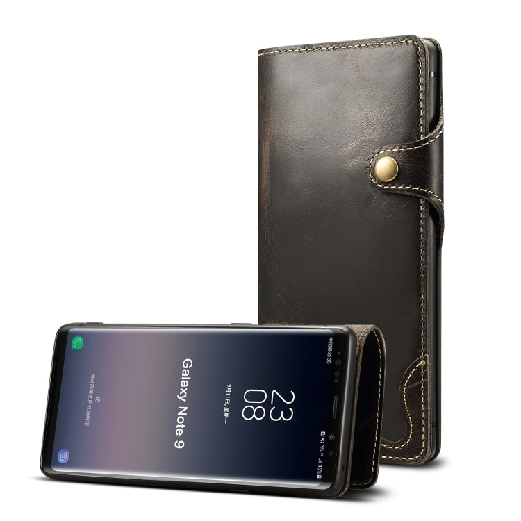 For Galaxy Note9 Denior Oil Wax Cowhide Magnetic Button Horizontal Flip Leather Case with Card Slots & Wallet