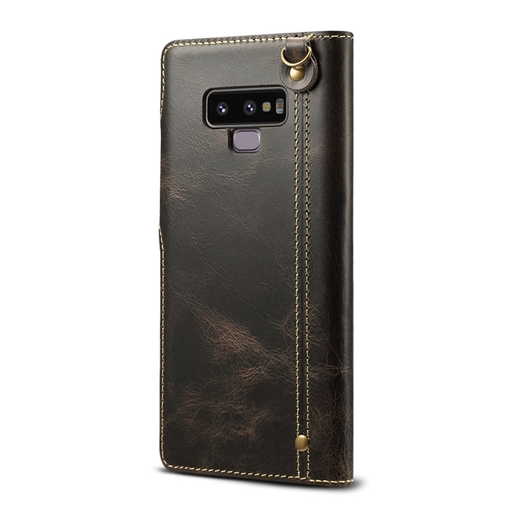 For Galaxy Note9 Denior Oil Wax Cowhide Magnetic Button Horizontal Flip Leather Case with Card Slots & Wallet