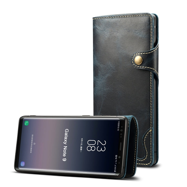 For Galaxy Note9 Denior Oil Wax Cowhide Magnetic Button Horizontal Flip Leather Case with Card Slots & Wallet