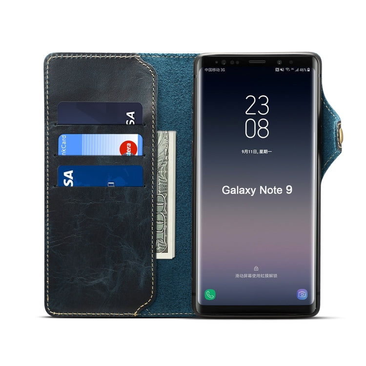 For Galaxy Note9 Denior Oil Wax Cowhide Magnetic Button Horizontal Flip Leather Case with Card Slots & Wallet