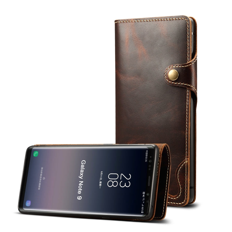 For Galaxy Note9 Denior Oil Wax Cowhide Magnetic Button Horizontal Flip Leather Case with Card Slots & Wallet