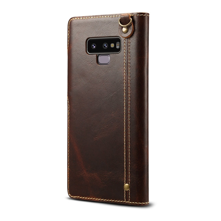 For Galaxy Note9 Denior Oil Wax Cowhide Magnetic Button Horizontal Flip Leather Case with Card Slots & Wallet