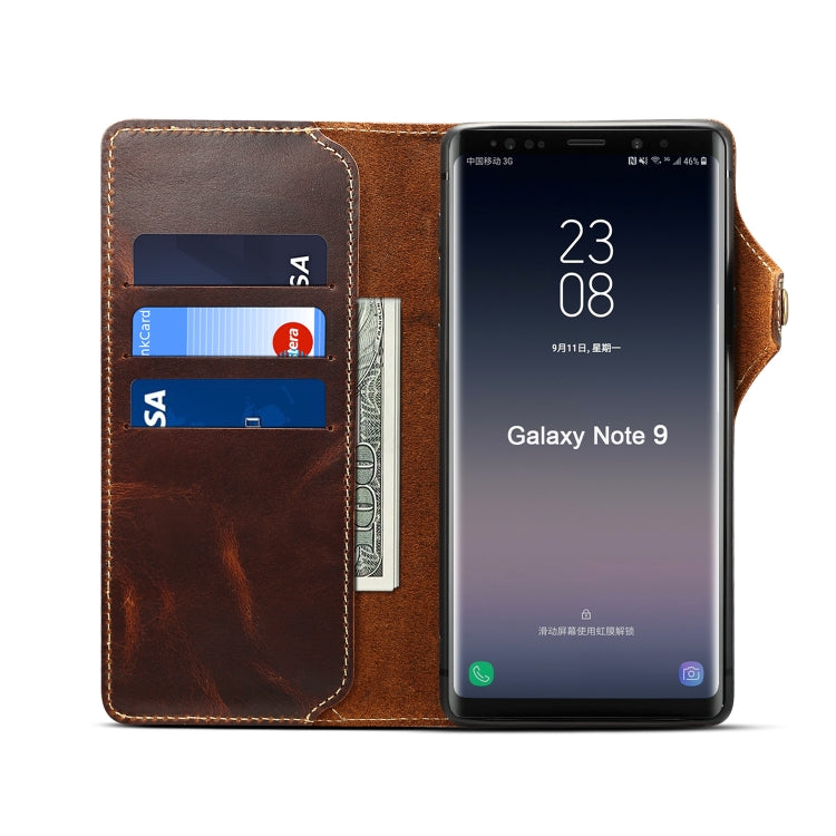For Galaxy Note9 Denior Oil Wax Cowhide Magnetic Button Horizontal Flip Leather Case with Card Slots & Wallet