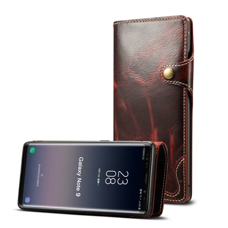 For Galaxy Note9 Denior Oil Wax Cowhide Magnetic Button Horizontal Flip Leather Case with Card Slots & Wallet