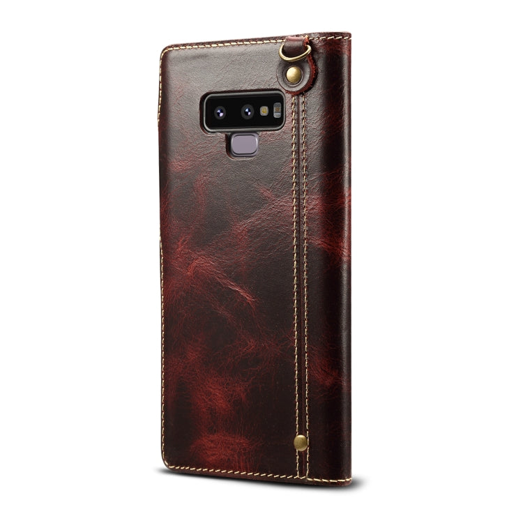 For Galaxy Note9 Denior Oil Wax Cowhide Magnetic Button Horizontal Flip Leather Case with Card Slots & Wallet