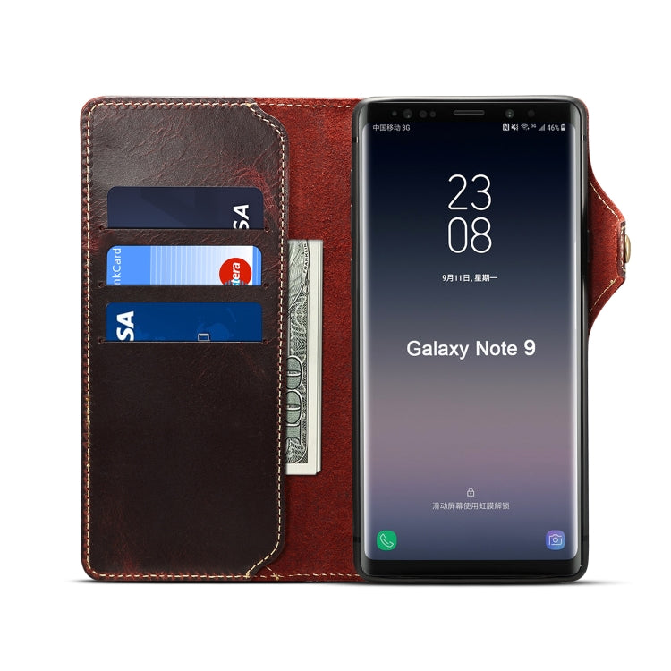 For Galaxy Note9 Denior Oil Wax Cowhide Magnetic Button Horizontal Flip Leather Case with Card Slots & Wallet