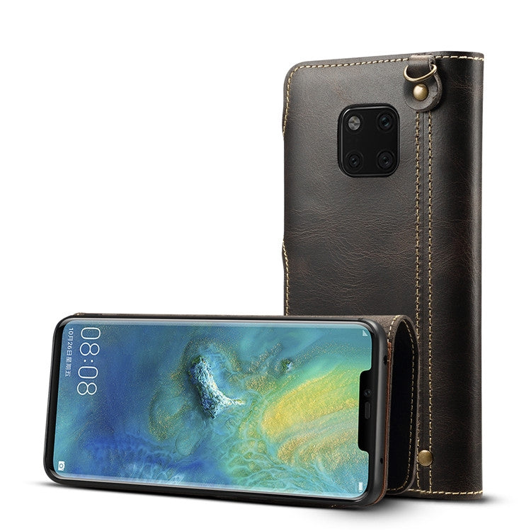 For Huawei Mate 20 Pro Denior Oil Wax Cowhide Magnetic Button Horizontal Flip Leather Case with Card Slots & Wallet