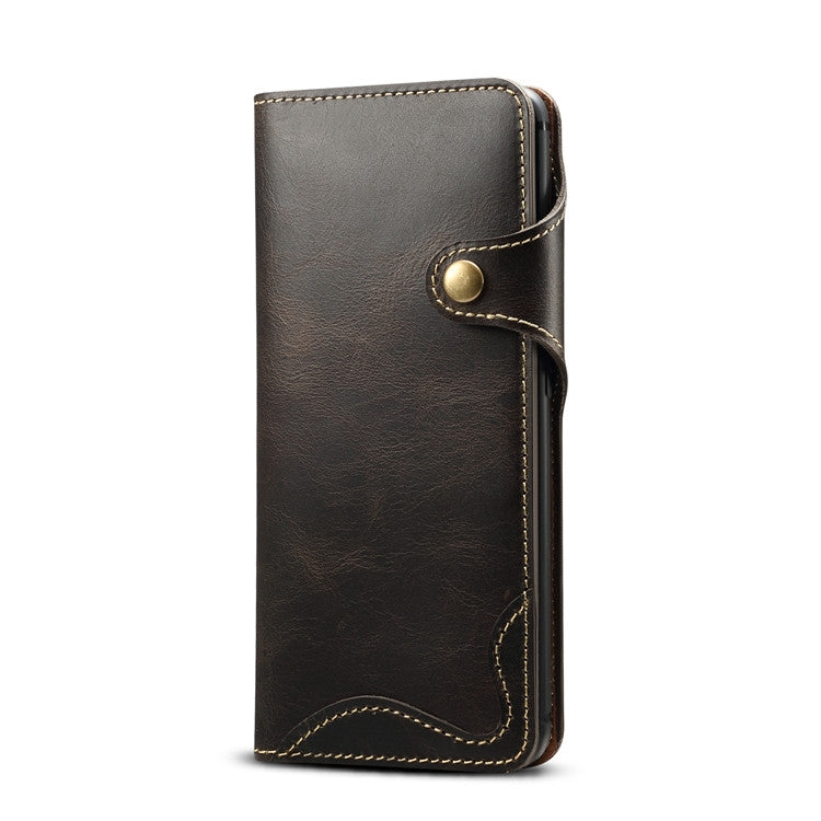 For Huawei Mate 20 Pro Denior Oil Wax Cowhide Magnetic Button Horizontal Flip Leather Case with Card Slots & Wallet