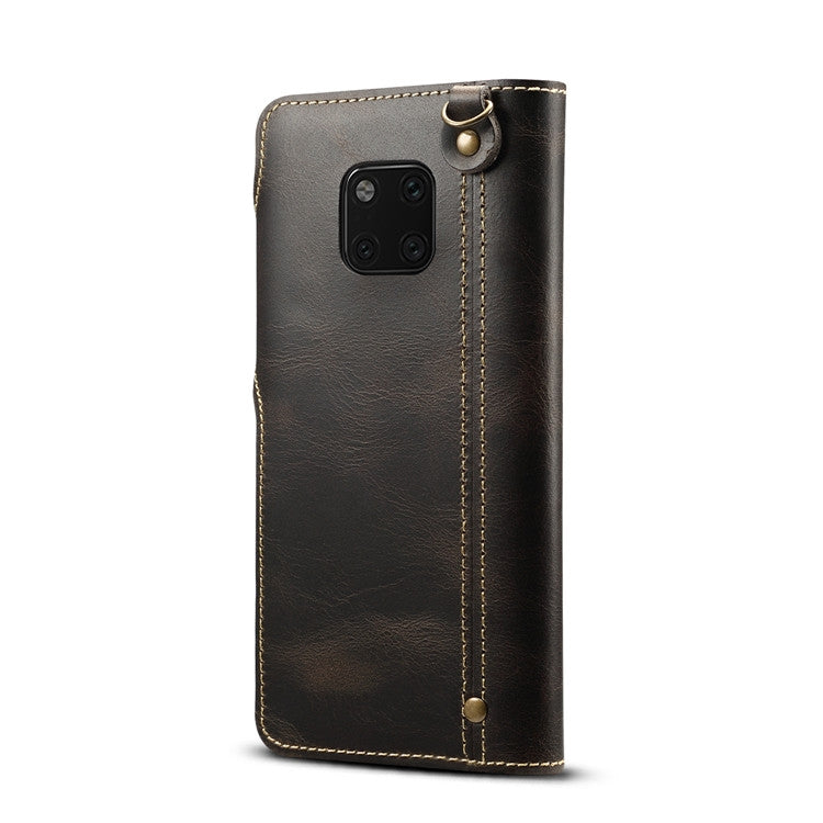 For Huawei Mate 20 Pro Denior Oil Wax Cowhide Magnetic Button Horizontal Flip Leather Case with Card Slots & Wallet