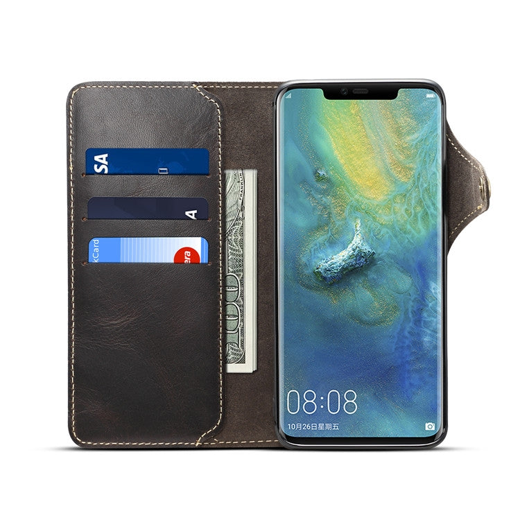 For Huawei Mate 20 Pro Denior Oil Wax Cowhide Magnetic Button Horizontal Flip Leather Case with Card Slots & Wallet