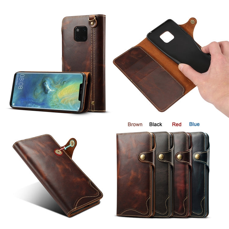 For Huawei Mate 20 Pro Denior Oil Wax Cowhide Magnetic Button Horizontal Flip Leather Case with Card Slots & Wallet