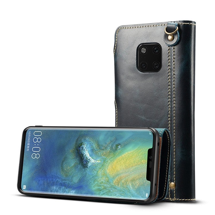 For Huawei Mate 20 Pro Denior Oil Wax Cowhide Magnetic Button Horizontal Flip Leather Case with Card Slots & Wallet