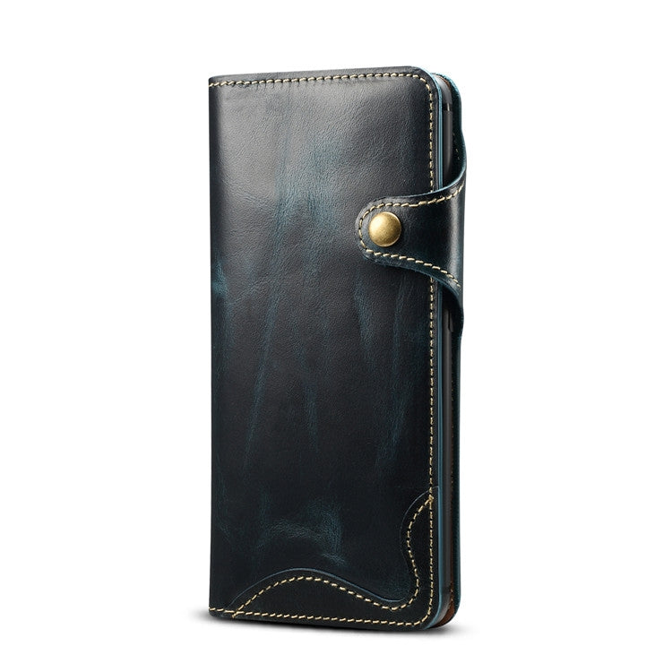 For Huawei Mate 20 Pro Denior Oil Wax Cowhide Magnetic Button Horizontal Flip Leather Case with Card Slots & Wallet