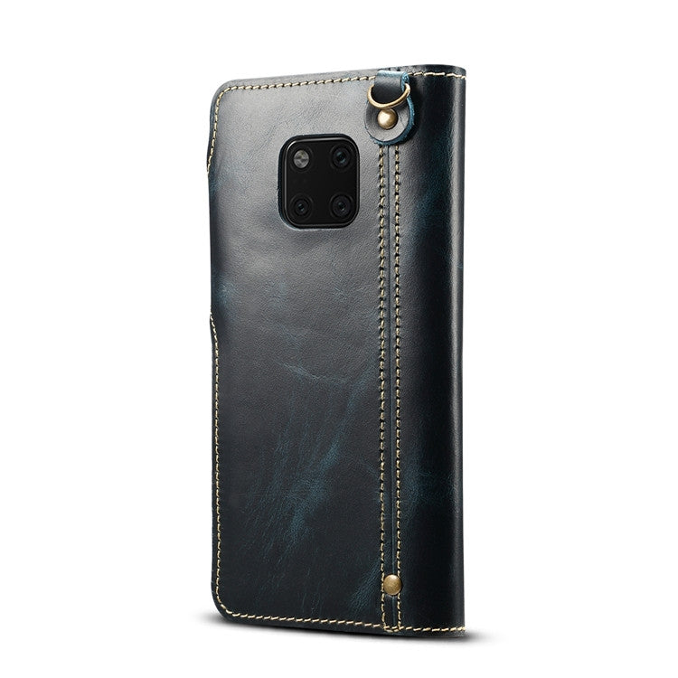 For Huawei Mate 20 Pro Denior Oil Wax Cowhide Magnetic Button Horizontal Flip Leather Case with Card Slots & Wallet