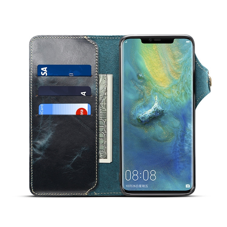 For Huawei Mate 20 Pro Denior Oil Wax Cowhide Magnetic Button Horizontal Flip Leather Case with Card Slots & Wallet