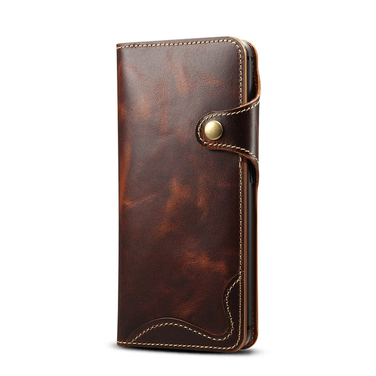For Huawei Mate 20 Pro Denior Oil Wax Cowhide Magnetic Button Horizontal Flip Leather Case with Card Slots & Wallet