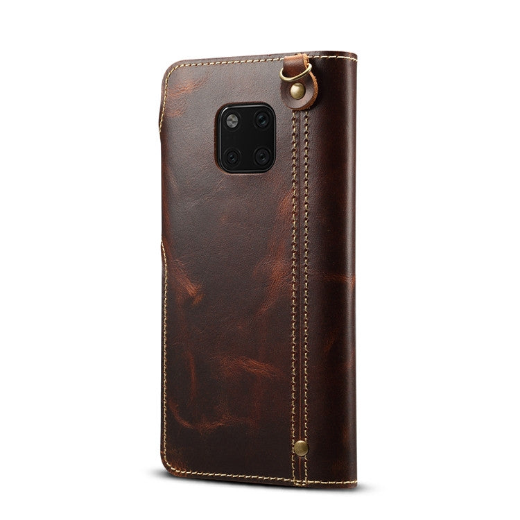 For Huawei Mate 20 Pro Denior Oil Wax Cowhide Magnetic Button Horizontal Flip Leather Case with Card Slots & Wallet