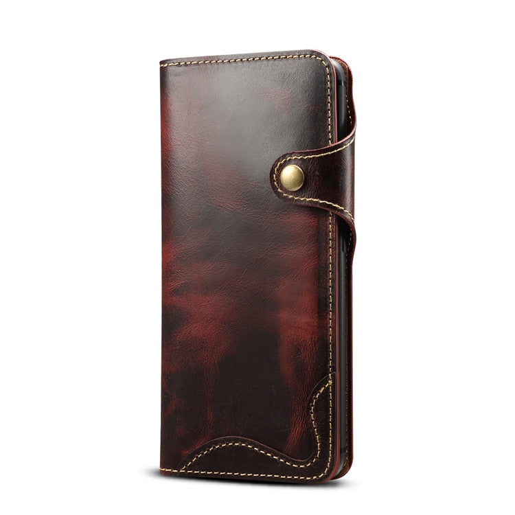For Huawei Mate 20 Pro Denior Oil Wax Cowhide Magnetic Button Horizontal Flip Leather Case with Card Slots & Wallet