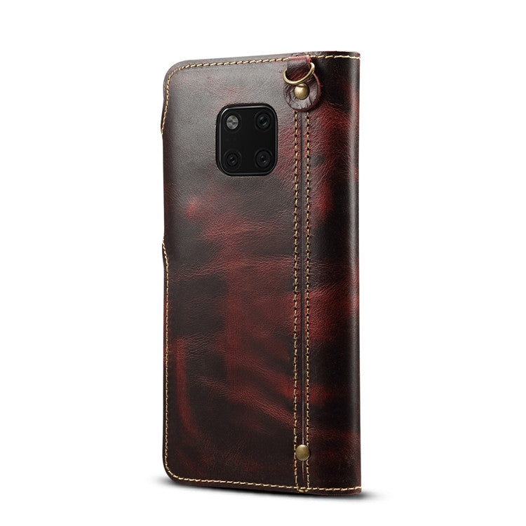 For Huawei Mate 20 Pro Denior Oil Wax Cowhide Magnetic Button Horizontal Flip Leather Case with Card Slots & Wallet
