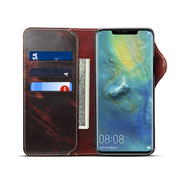 For Huawei Mate 20 Pro Denior Oil Wax Cowhide Magnetic Button Horizontal Flip Leather Case with Card Slots & Wallet
