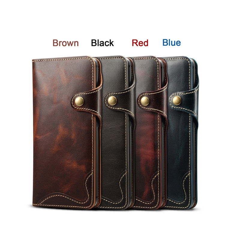 For Huawei Mate 20 Pro Denior Oil Wax Cowhide Magnetic Button Horizontal Flip Leather Case with Card Slots & Wallet