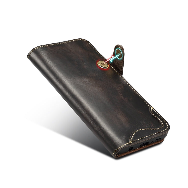 For Galaxy S10 Denior Oil Wax Cowhide Magnetic Button Horizontal Flip Leather Case with Card Slots & Wallet