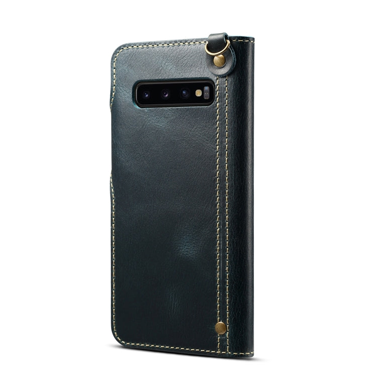 For Galaxy S10 Denior Oil Wax Cowhide Magnetic Button Horizontal Flip Leather Case with Card Slots & Wallet