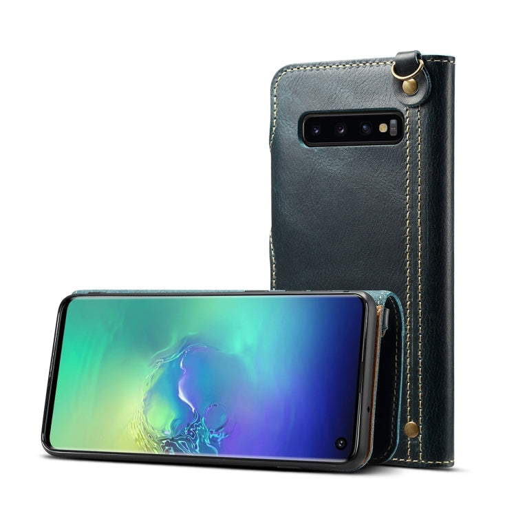 For Galaxy S10e Denior Oil Wax Cowhide Magnetic Button Horizontal Flip Leather Case with Card Slots & Wallet
