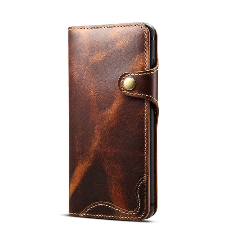 For Galaxy S10e Denior Oil Wax Cowhide Magnetic Button Horizontal Flip Leather Case with Card Slots & Wallet