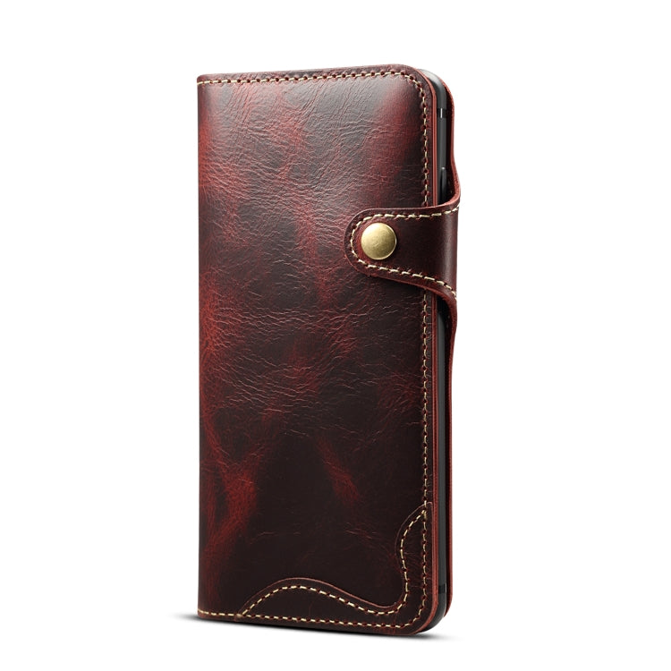 For Galaxy S10e Denior Oil Wax Cowhide Magnetic Button Horizontal Flip Leather Case with Card Slots & Wallet