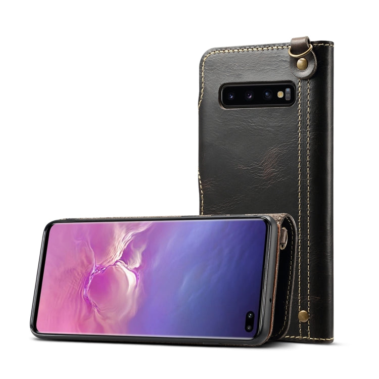 For Galaxy S10 Plus Denior Oil Wax Cowhide Magnetic Button Horizontal Flip Leather Case with Card Slots & Wallet