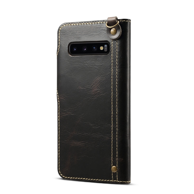 For Galaxy S10 Plus Denior Oil Wax Cowhide Magnetic Button Horizontal Flip Leather Case with Card Slots & Wallet
