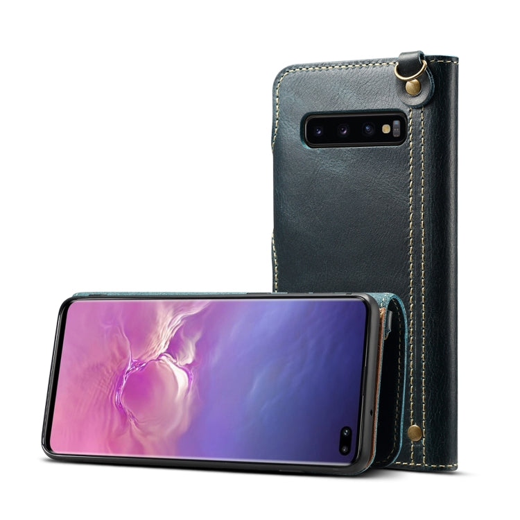 For Galaxy S10 Plus Denior Oil Wax Cowhide Magnetic Button Horizontal Flip Leather Case with Card Slots & Wallet