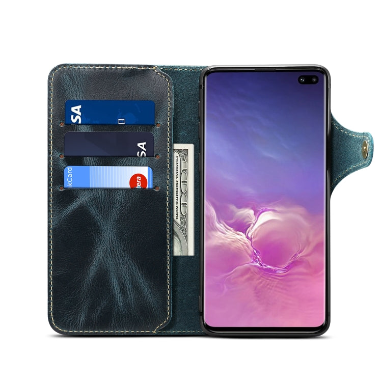 For Galaxy S10 Plus Denior Oil Wax Cowhide Magnetic Button Horizontal Flip Leather Case with Card Slots & Wallet
