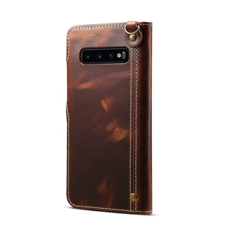 For Galaxy S10 Plus Denior Oil Wax Cowhide Magnetic Button Horizontal Flip Leather Case with Card Slots & Wallet