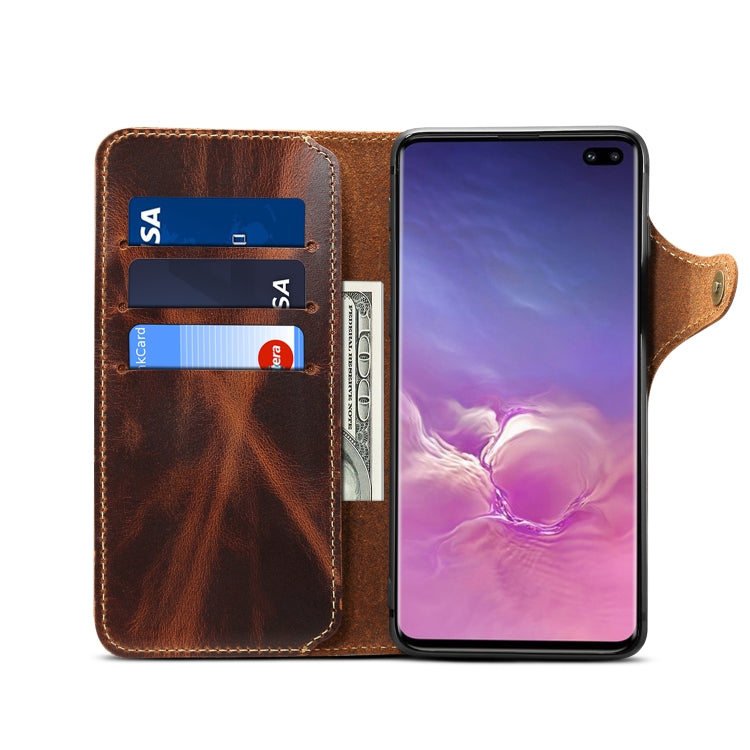 For Galaxy S10 Plus Denior Oil Wax Cowhide Magnetic Button Horizontal Flip Leather Case with Card Slots & Wallet
