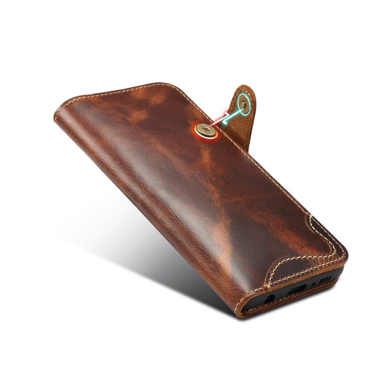 For Galaxy S10 Plus Denior Oil Wax Cowhide Magnetic Button Horizontal Flip Leather Case with Card Slots & Wallet