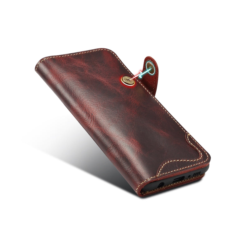For Galaxy S10 Plus Denior Oil Wax Cowhide Magnetic Button Horizontal Flip Leather Case with Card Slots & Wallet