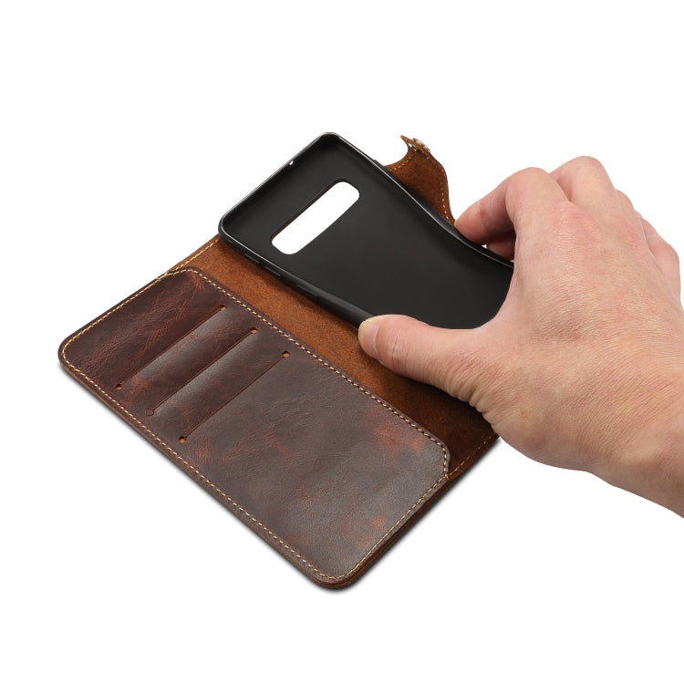 For Galaxy S10 Plus Denior Oil Wax Cowhide Magnetic Button Horizontal Flip Leather Case with Card Slots & Wallet