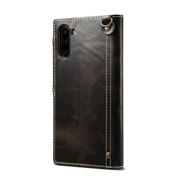 For Galaxy Note 10 Denior Oil Wax Cowhide Magnetic Button Horizontal Flip Leather Case with Card Slots & Wallet