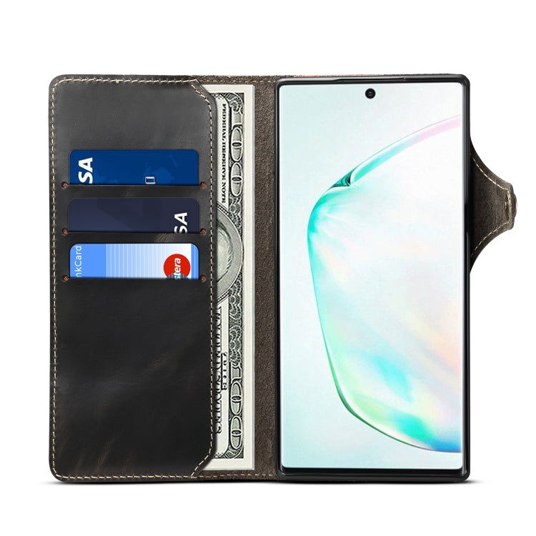 For Galaxy Note 10 Denior Oil Wax Cowhide Magnetic Button Horizontal Flip Leather Case with Card Slots & Wallet