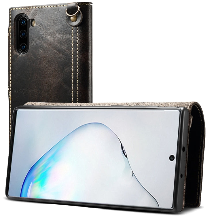 For Galaxy Note 10 Denior Oil Wax Cowhide Magnetic Button Horizontal Flip Leather Case with Card Slots & Wallet