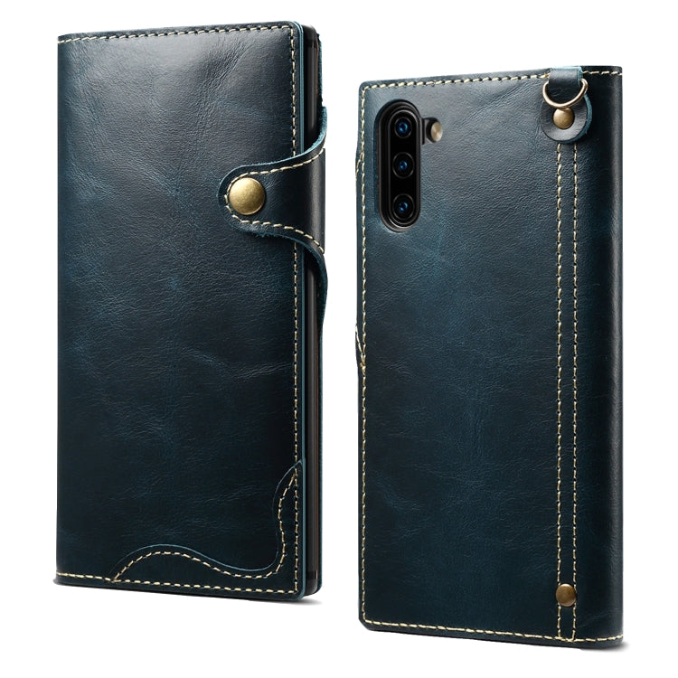 For Galaxy Note 10 Denior Oil Wax Cowhide Magnetic Button Horizontal Flip Leather Case with Card Slots & Wallet