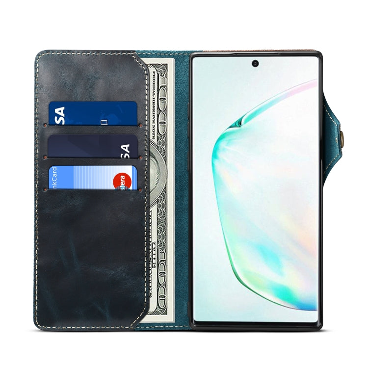 For Galaxy Note 10 Denior Oil Wax Cowhide Magnetic Button Horizontal Flip Leather Case with Card Slots & Wallet