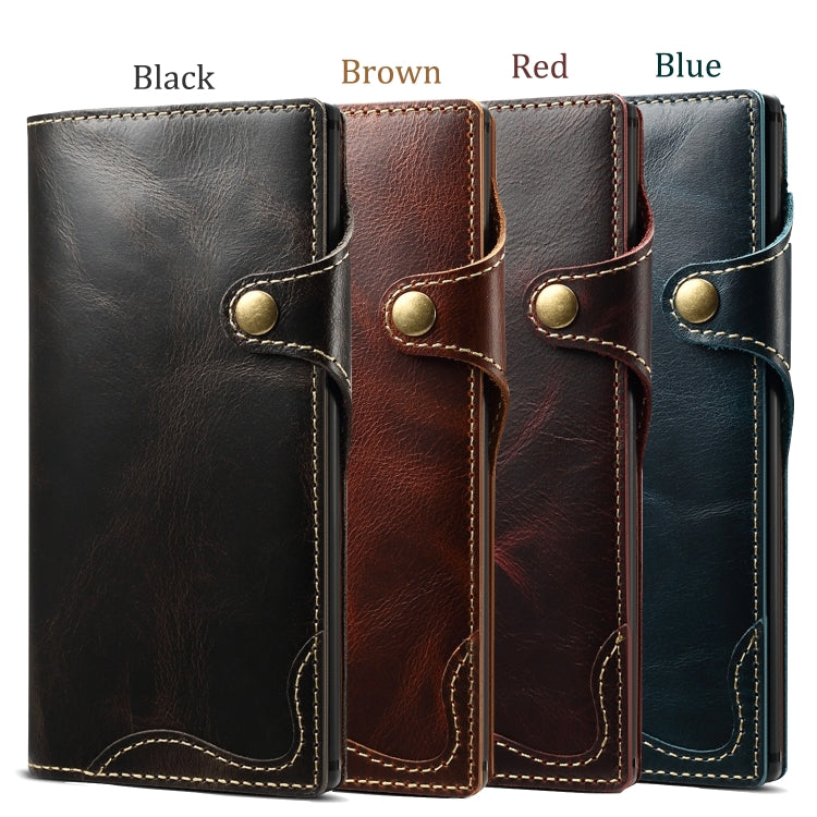 For Galaxy Note 10 Denior Oil Wax Cowhide Magnetic Button Horizontal Flip Leather Case with Card Slots & Wallet