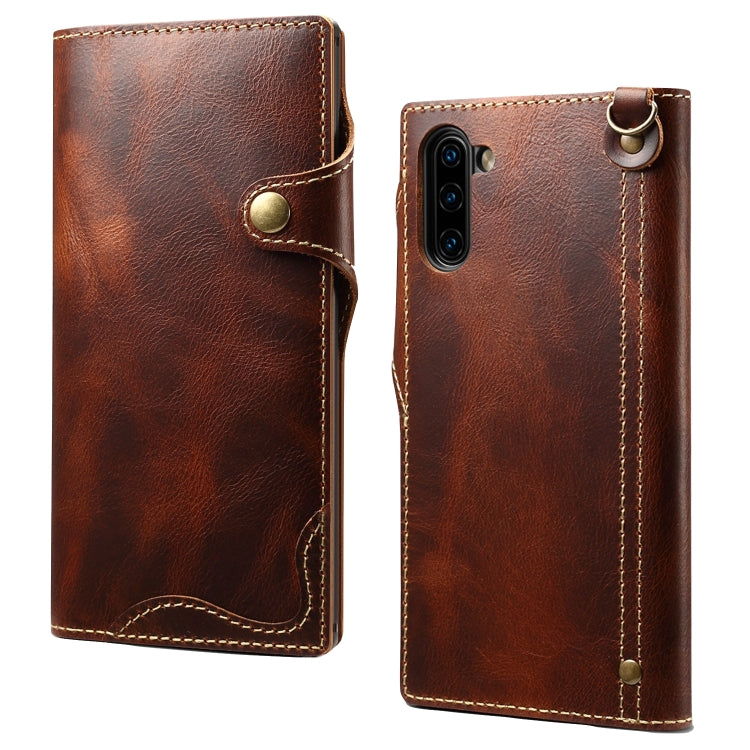 For Galaxy Note 10 Denior Oil Wax Cowhide Magnetic Button Horizontal Flip Leather Case with Card Slots & Wallet