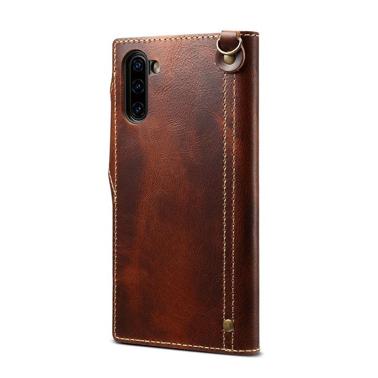 For Galaxy Note 10 Denior Oil Wax Cowhide Magnetic Button Horizontal Flip Leather Case with Card Slots & Wallet